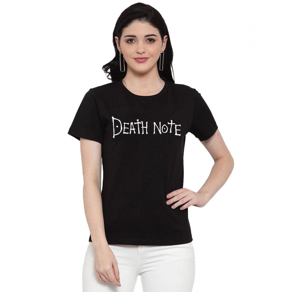 Generic Women's Cotton Blend Death Note Line Art Printed T-Shirt (Black)