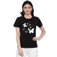 Generic Women's Cotton Blend Butterfly With Star Printed T-Shirt (Black)