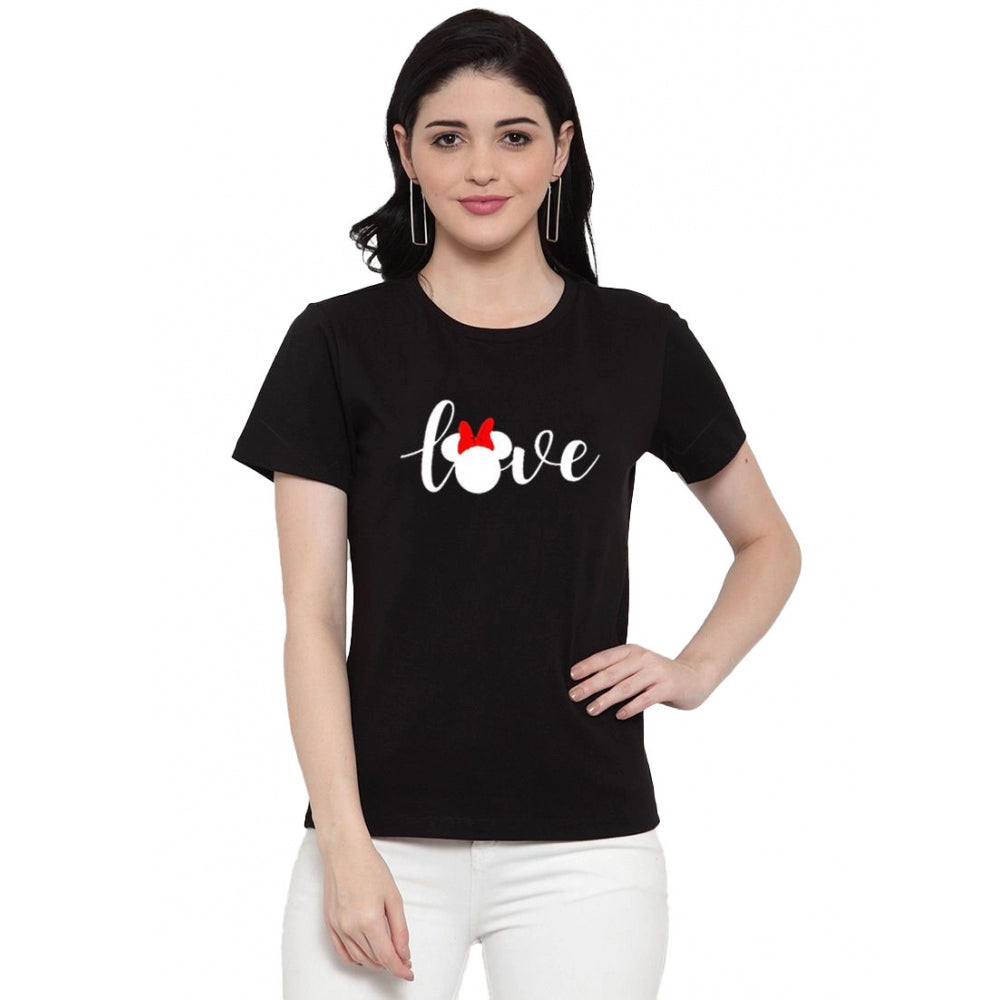 Generisches Damen-T-Shirt mit Aufdruck „Love“ aus Baumwollmischung (Schwarz)