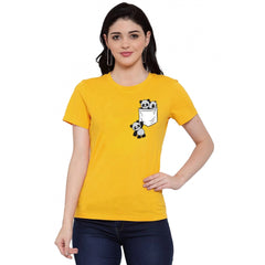 Generisches Damen-T-Shirt mit Aufdruck „Pandas In My Pocket“ aus Baumwollmischung (Gelb)