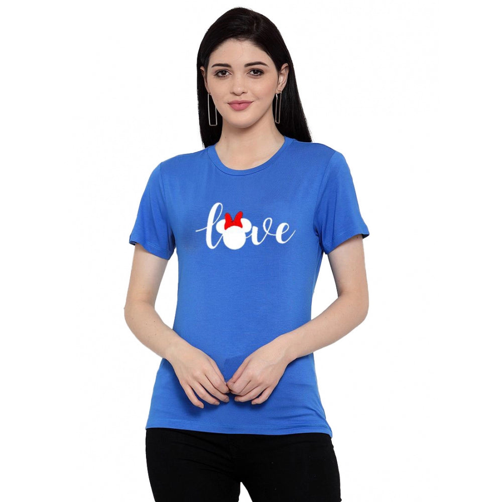 Generisches Damen-T-Shirt mit Aufdruck „Love“ aus Baumwollmischung (blau)