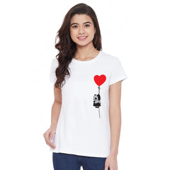 Generisches Damen-T-Shirt aus Baumwollmischung mit Panda- und Herzballon-Aufdruck (weiß)