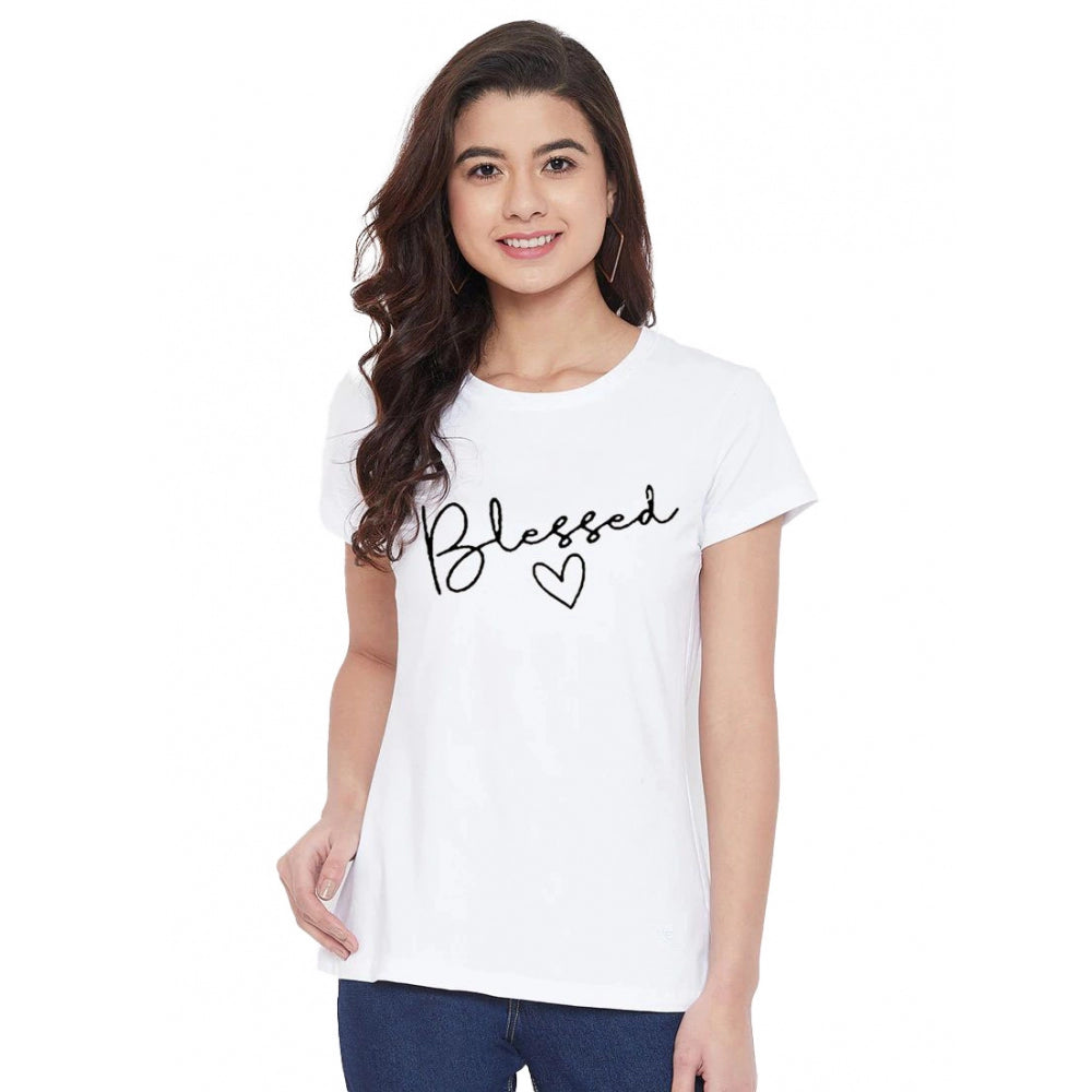 Generisches Damen-T-Shirt mit Aufdruck „Blessed“ aus Baumwollmischung (weiß)