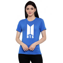 Generisches T-Shirt mit BTS-Aufdruck aus Baumwollmischung für Damen (blau)