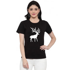 Generic Women's Cotton Blend Deer Printed T-Shirt (Black)