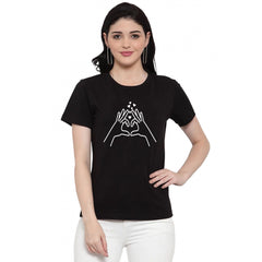 Generisches Damen-T-Shirt mit Aufdruck „Herzen Hände Line Art“ aus Baumwollmischung (Schwarz)