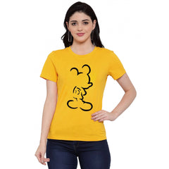 Generisches Damen-T-Shirt aus Baumwollmischung mit Mickey Mouse Line Art-Aufdruck (Gelb)