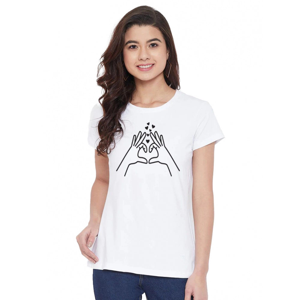 Generisches Damen-T-Shirt mit Aufdruck „Heart Hands Line Art“ aus Baumwollmischung (weiß)