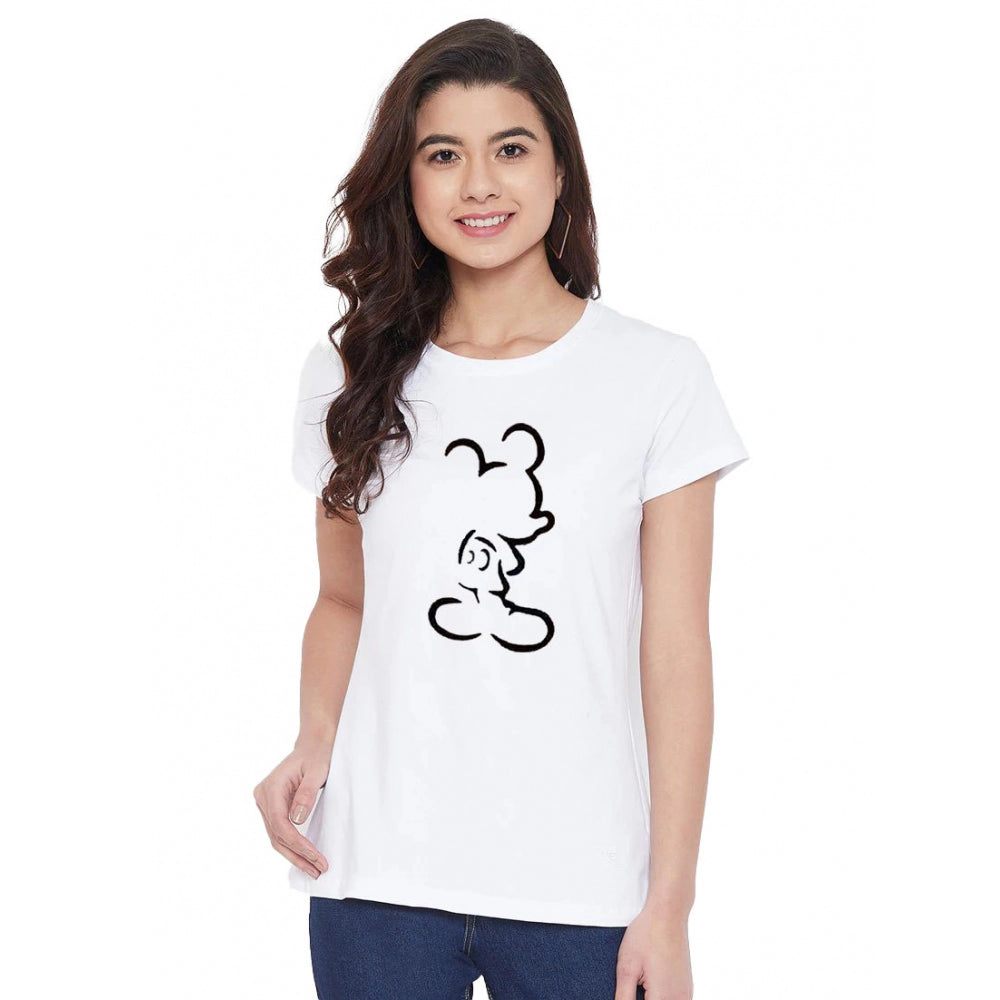 Generisches Damen-T-Shirt aus Baumwollmischung mit Mickey Mouse Line Art-Aufdruck (weiß)