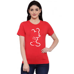 Generisches Damen-T-Shirt aus Baumwollmischung mit Mickey Mouse Line Art-Aufdruck (Rot)