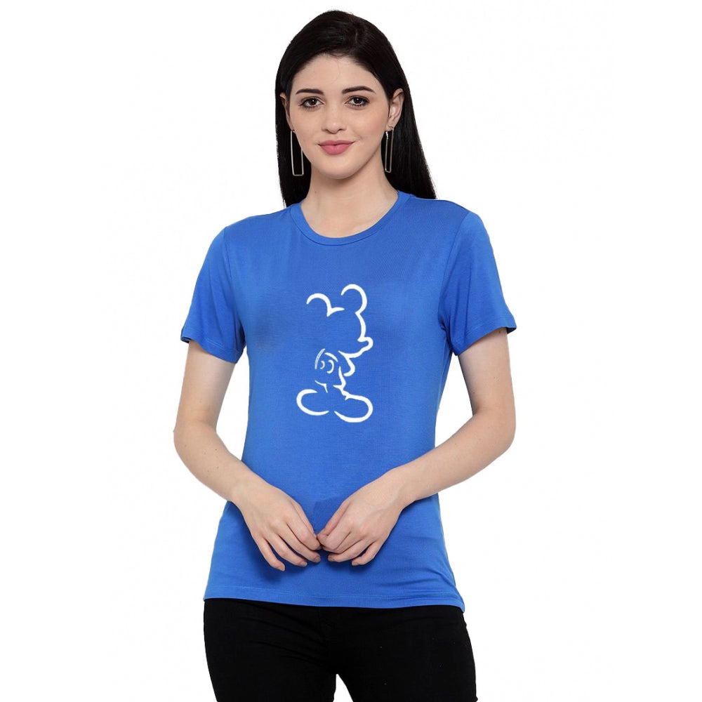 Generisches Damen-T-Shirt aus Baumwollmischung mit Mickey Mouse Line Art-Aufdruck (blau)