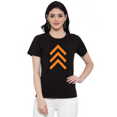 Generic Women's Cotton Blend Up Arrow Print Printed T-Shirt (Black)