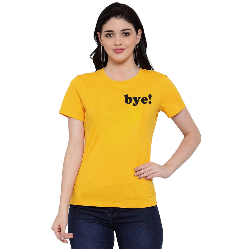 Generisches Damen-T-Shirt mit Aufdruck „Bye“ aus Baumwollmischung (Gelb)