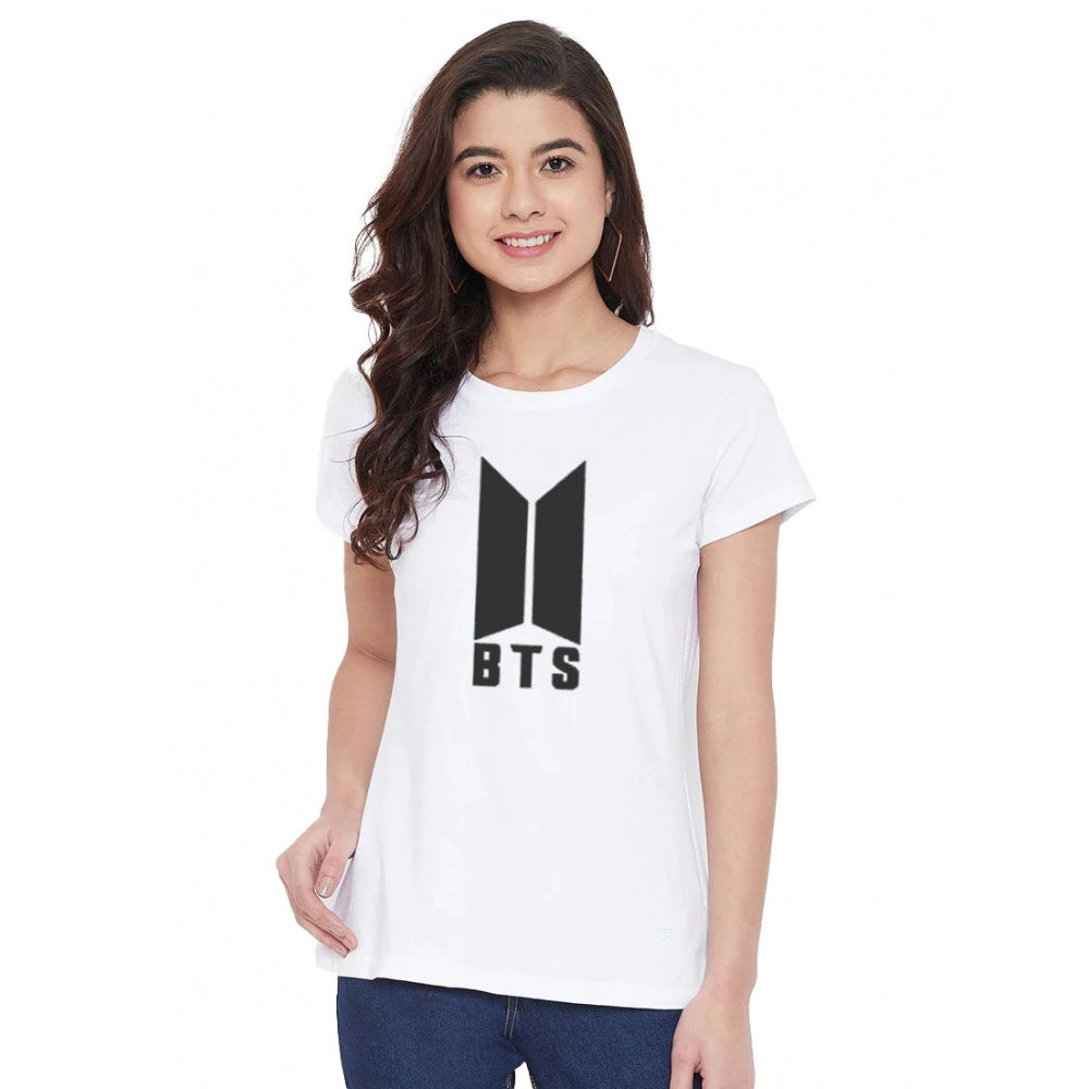 Generisches T-Shirt mit BTS-Aufdruck aus Baumwollmischung für Damen (weiß)