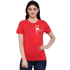 Generisches Damen-T-Shirt aus Baumwollmischung mit Kaninchen-Aufdruck (Rot)