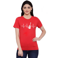 Generisches T-Shirt für Damen aus Baumwollmischung mit Bassgitarre und Herzschlag-Line-Art-Aufdruck (rot)