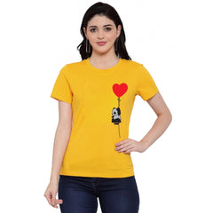 Generisches Damen-T-Shirt aus Baumwollmischung mit Panda- und Herzballon-Aufdruck (gelb)