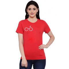 Generisches T-Shirt für Damen aus Baumwollmischung mit Aufdruck „Right Corner Black Eye Glasses Line Art“ (Rot)