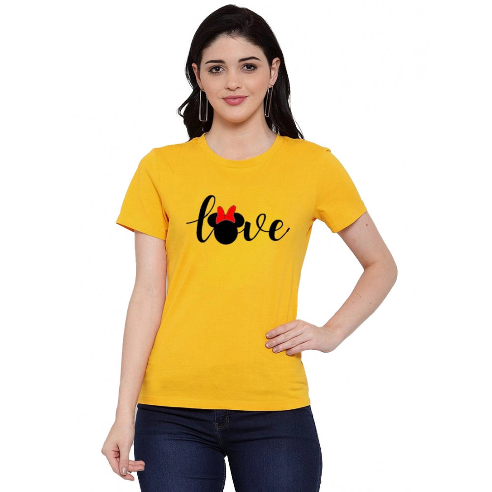 Generisches Damen-T-Shirt mit „Love“-Aufdruck aus Baumwollmischung (Gelb)