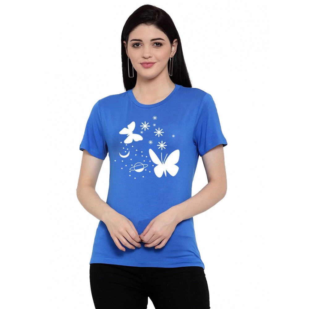 Generisches Damen-T-Shirt aus Baumwollmischung mit Schmetterlings- und Stern-Aufdruck (blau)