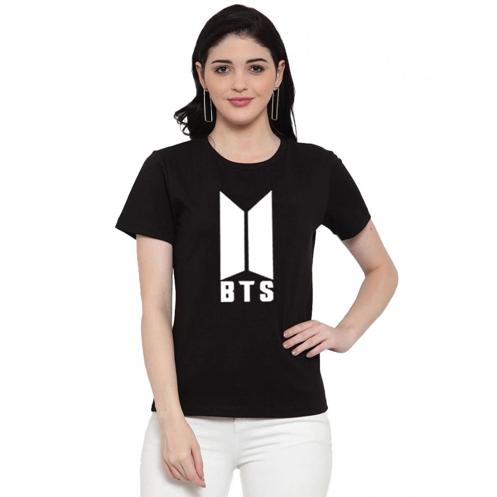 Generisches T-Shirt aus Baumwollmischung mit BTS-Aufdruck für Damen (schwarz)