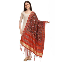 Generic Women's Silk Pure Zari weaving  Duppatta (Maroon, Length: 2-2.3 Mtrs)