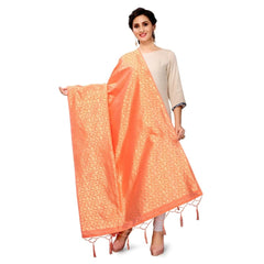 Generic Women's Silk Pure weaving Work Duppatta (Orange, Length: 2-2.3 Mtrs)