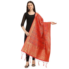 Generic Women's Silk Pure weaving Work Duppatta (Red, Length: 2-2.3 Mtrs)