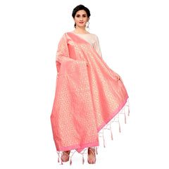 Generic Women's Silk Pure weaving Work Duppatta (Light Pink, Length: 2-2.3 Mtrs)