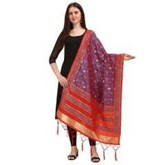 Generic Women's Silk Pure Zari weaving  Duppatta (Purple, Length: 2-2.3 Mtrs)