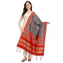 Generic Women's Silk Pure weaving Work Duppatta (Grey, Length: 2-2.3 Mtrs)