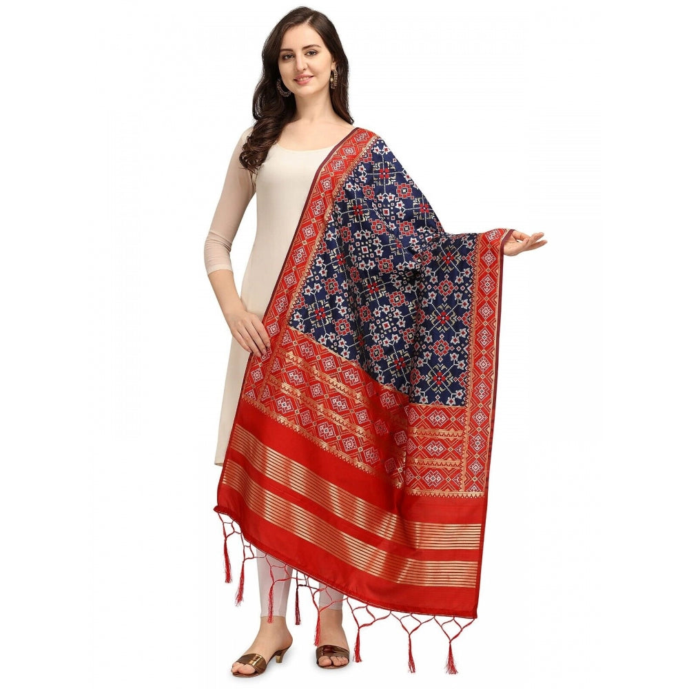 Generic Women's Silk Pure weaving Work Duppatta (Navy Blue, Length: 2-2.3 Mtrs)