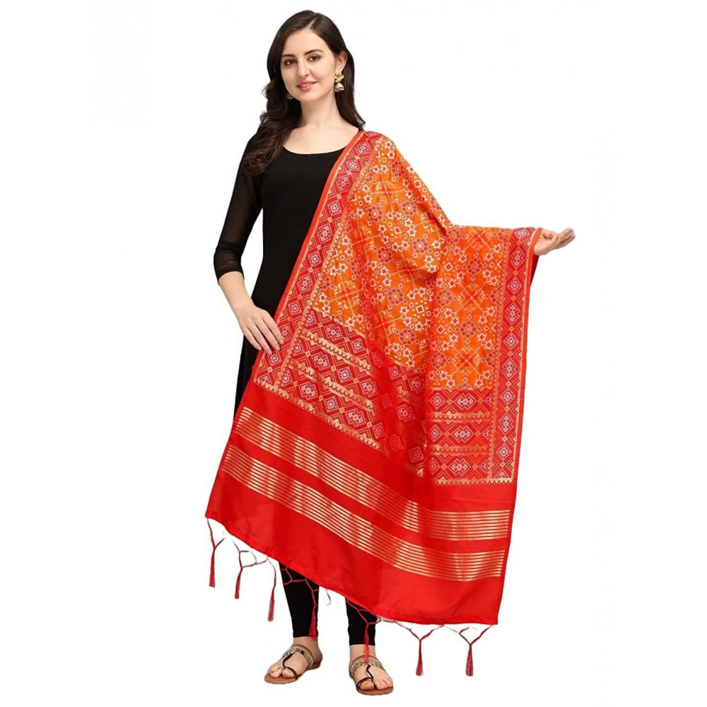 Generic Women's Silk Pure weaving Work Duppatta (Orange, Length: 2-2.3 Mtrs)