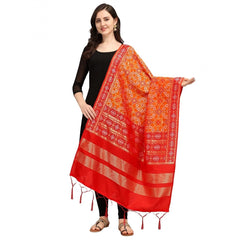 Generic Women's Silk Pure weaving Work Duppatta (Orange, Length: 2-2.3 Mtrs)