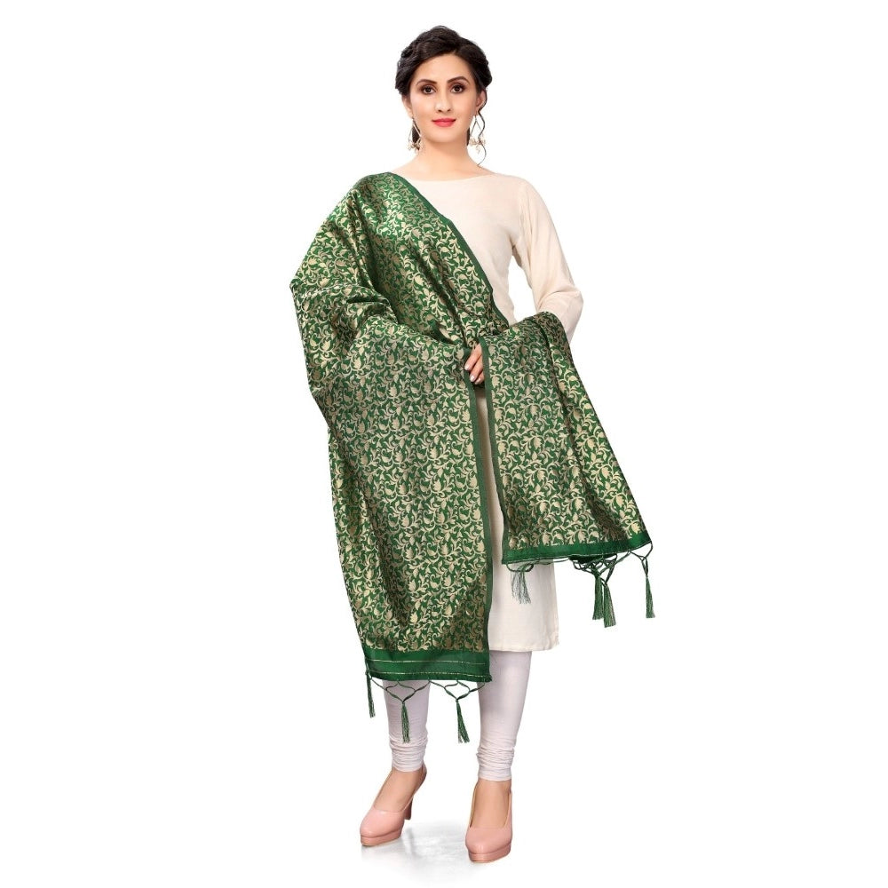 Generic Women's Silk Pure weaving Work Duppatta (Green, Length: 2-2.3 Mtrs)