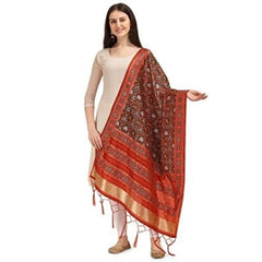 Generic Women's Silk Pure Zari weaving  Duppatta (Brown, Length: 2-2.3 Mtrs)