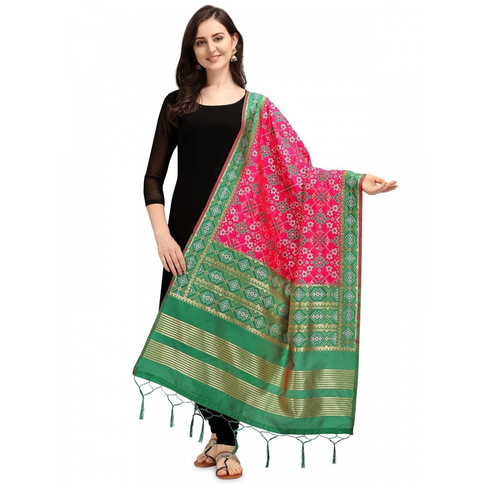 Generic Women's Silk Pure weaving Work Duppatta (Pink, Length: 2-2.3 Mtrs)