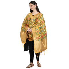 Generic Women's Silk Pure Zari weaving Duppatta (Yellow, Length: 2-2.3 Mtrs)