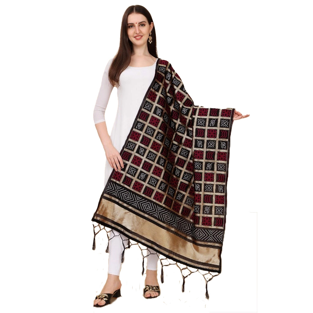 Generic Women's Silk Pure weaving Work Duppatta (Black, Length: 2-2.3 Mtrs)