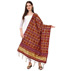 Generic Women's Silk Pure weaving Work Duppatta (Maroon, Length: 2-2.3 Mtrs)