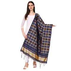 Generic Women's Silk Pure weaving Work Duppatta (Navy Blue, Length: 2-2.3 Mtrs)