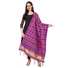 Generic Women's Silk Pure weaving Work Duppatta (Purple, Length: 2-2.3 Mtrs)