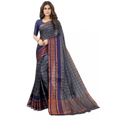 Generic Women's Art Silk Woven Design Ilkal Saree With Unstitched Blouse (Grey)