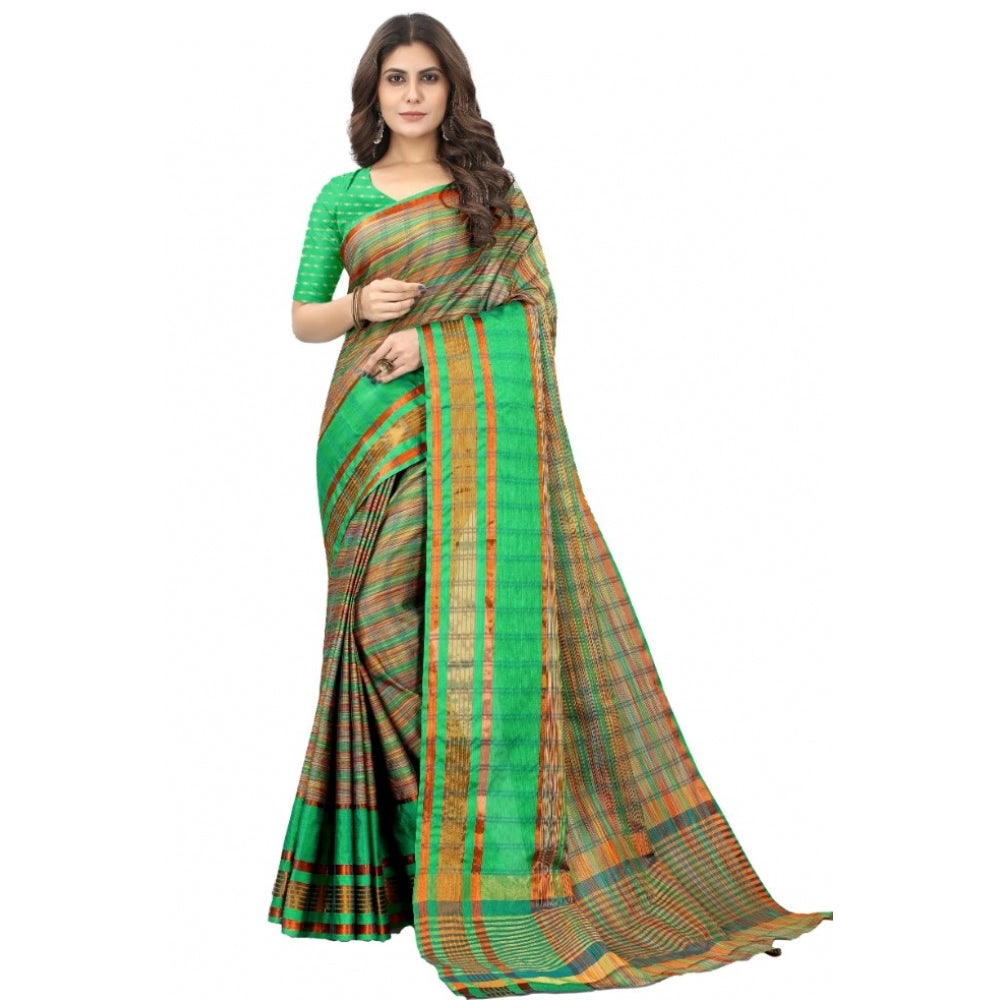 Generic Women's Art Silk Woven Design Ilkal Saree With Unstitched Blouse (Green)