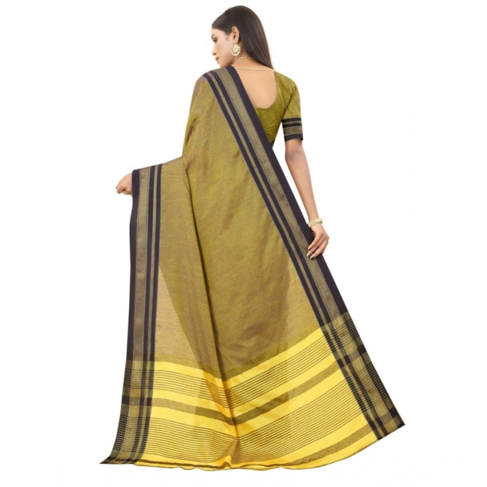 Generic Women's Cotton Blend Woven Design Kanjeevaram Saree With Unstitched Blouse (Green)