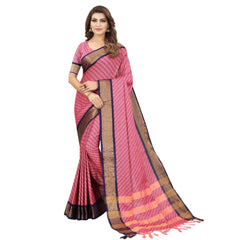 Generic Women's Art Silk Woven Design Mysore Silk Saree With Unstitched Blouse (Pink)