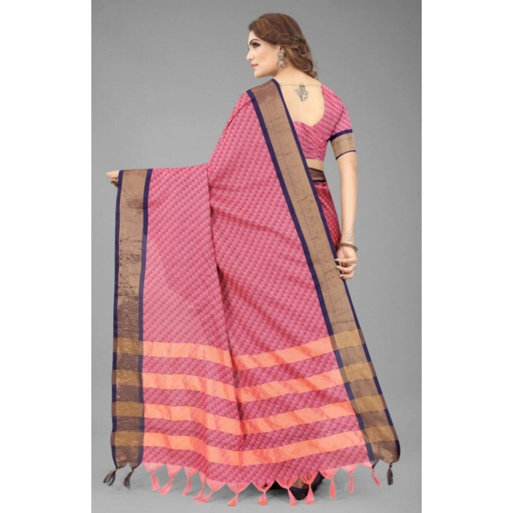 Generic Women's Art Silk Woven Design Mysore Silk Saree With Unstitched Blouse (Pink)