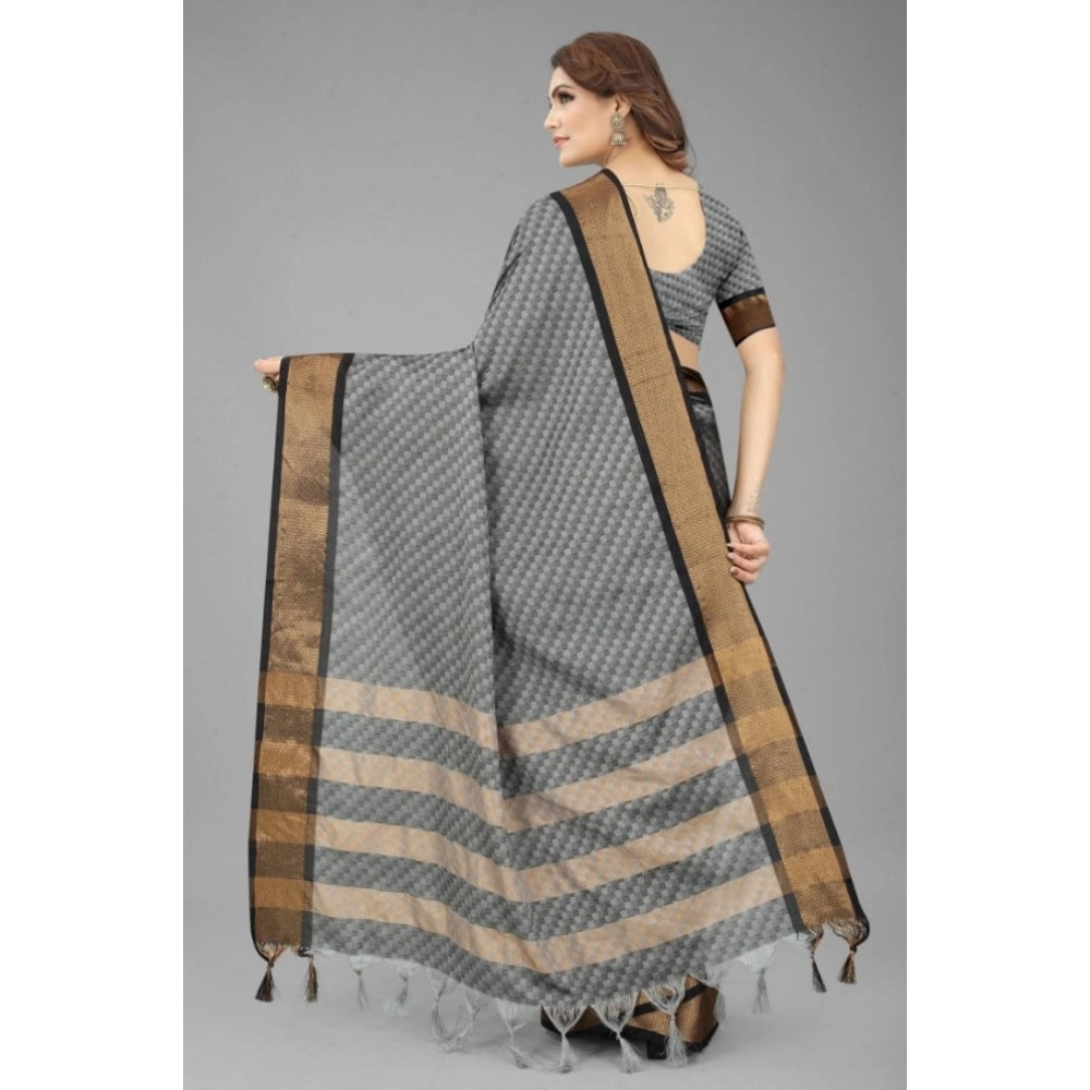 Generic Women's Art Silk Woven Design Sambhalpuri Saree With Unstitched Blouse (Grey )