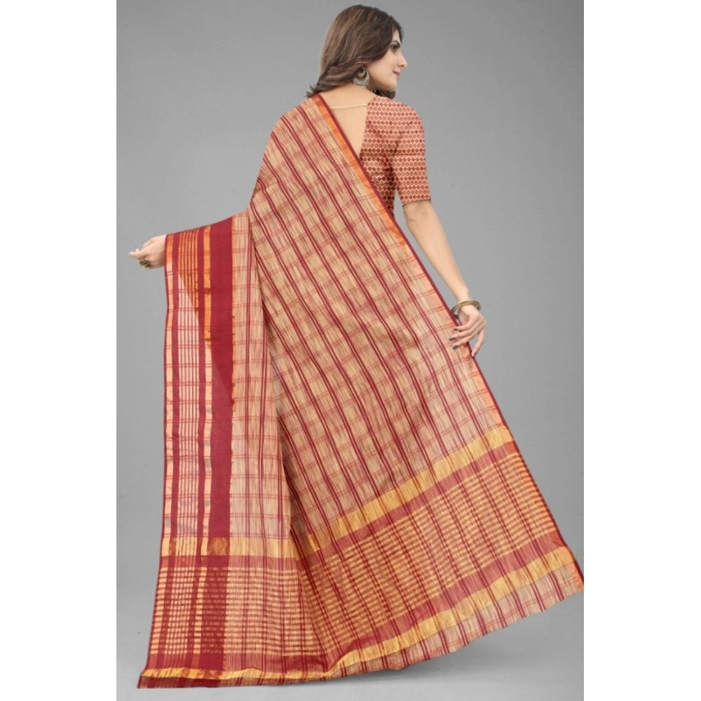 Generic Women's Art Silk Woven Design Ilkal Saree With Unstitched Blouse (Red)