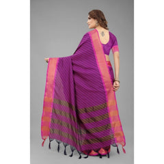 Generic Women's Art Silk Woven Design Venkatgiri Saree With Unstitched Blouse (Purple)